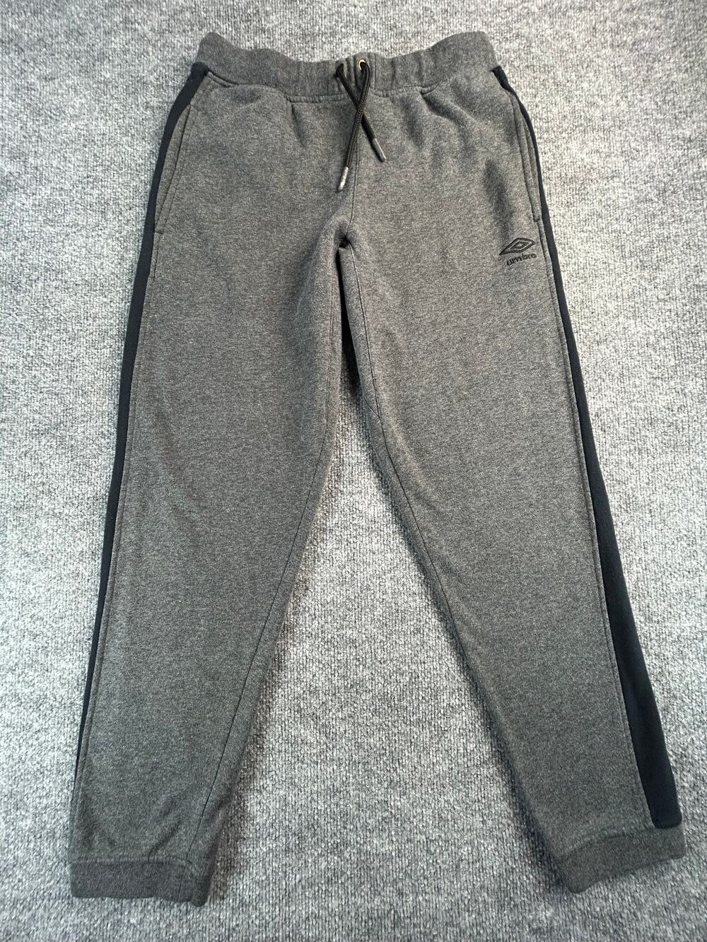 Umbro Jogger Sweatpants Youth Gray Black Fleece Lined Athletic Drawstring Pants